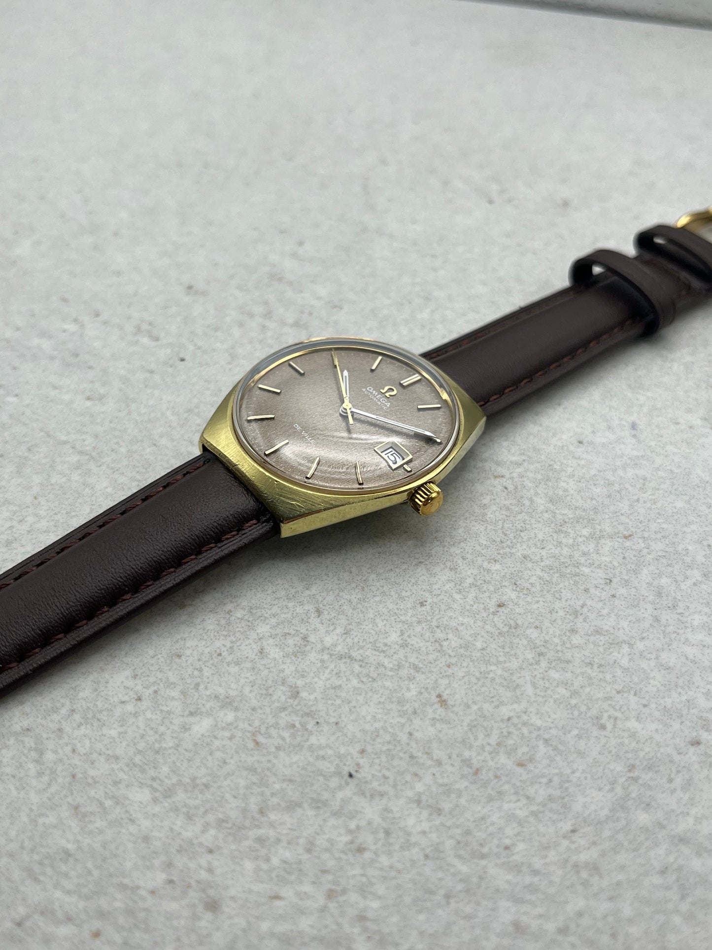 Omega DeVille Automatic Date Rare Brown Frosted Dial