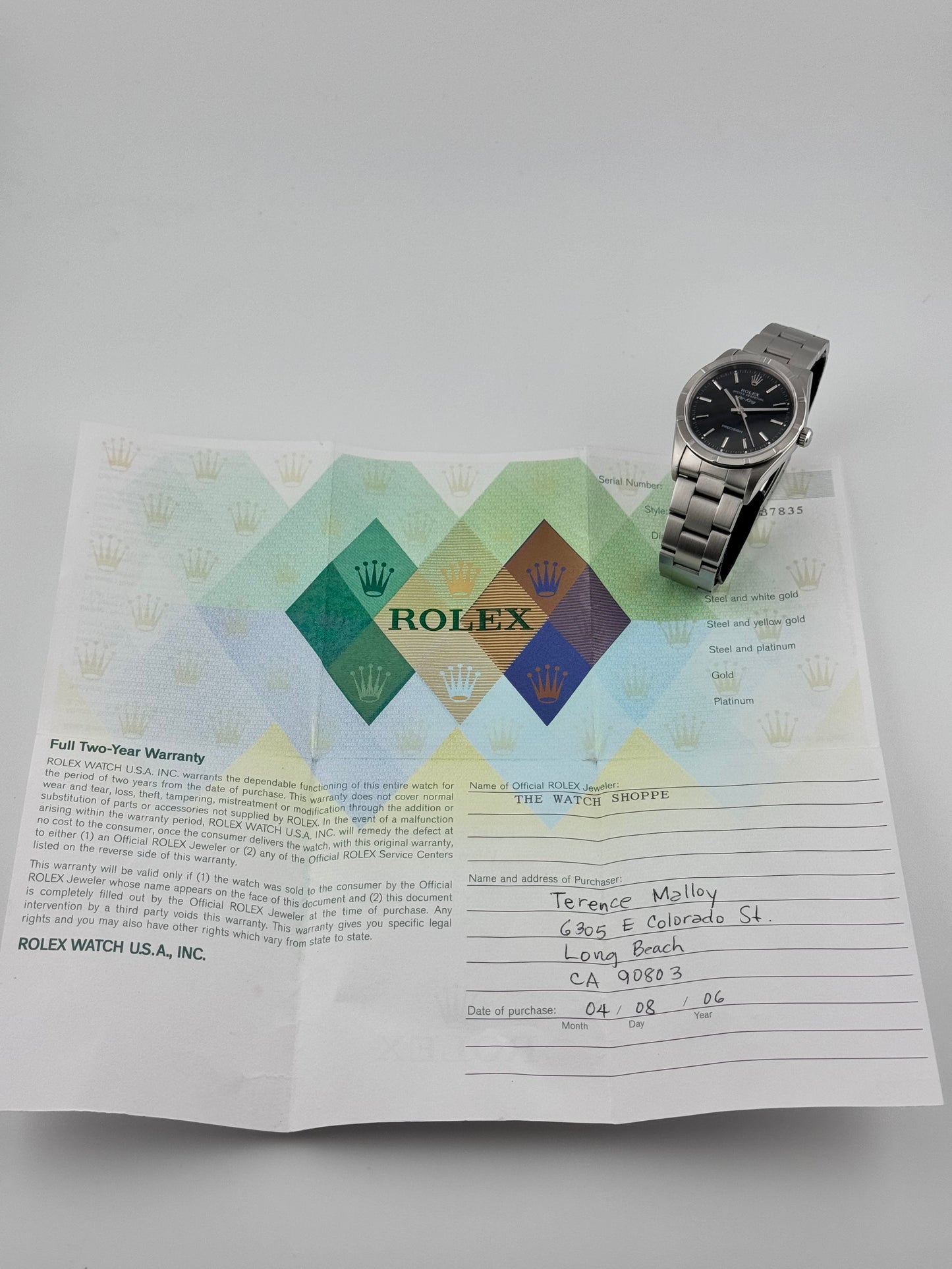 Rolex Oyster Perpetual Air-King 14010 - Original Papers