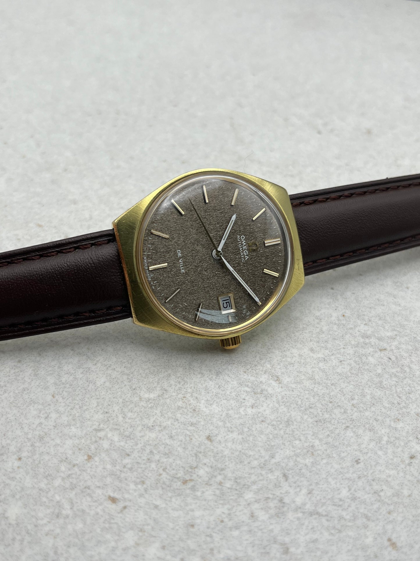 Omega DeVille Automatic Date Rare Brown Frosted Dial