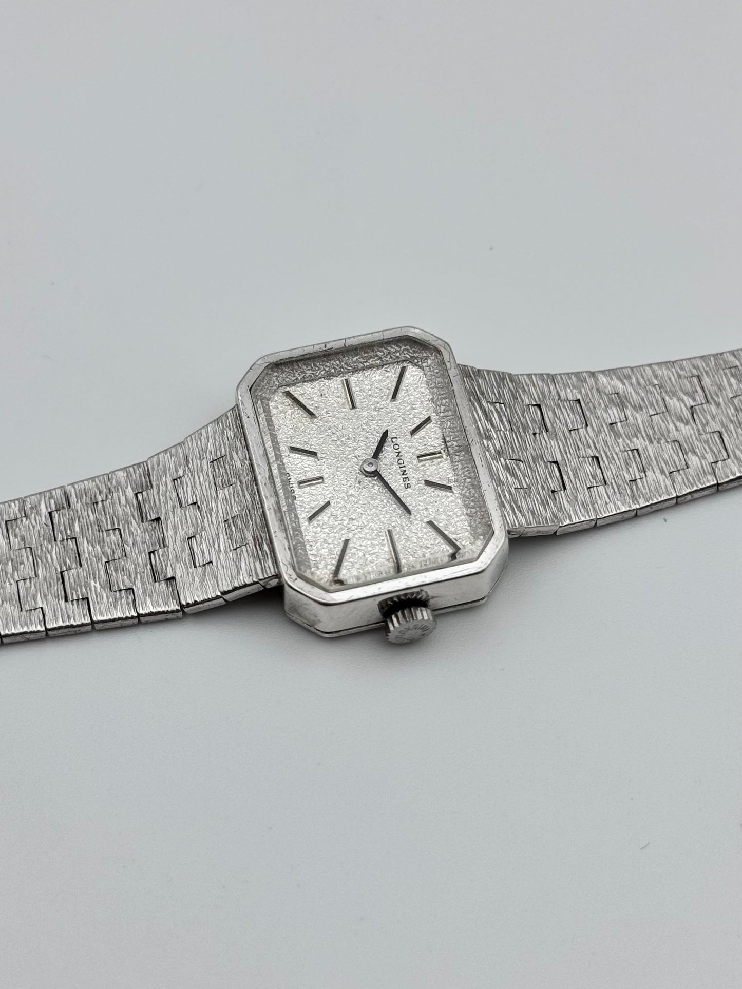 Longines Manual Wind Solid 925 Silver - Original bark finish bracelet - Ladies