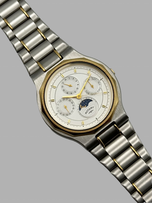 Rotary Moonphase Quartz Day-Date 1990s - Near NOS