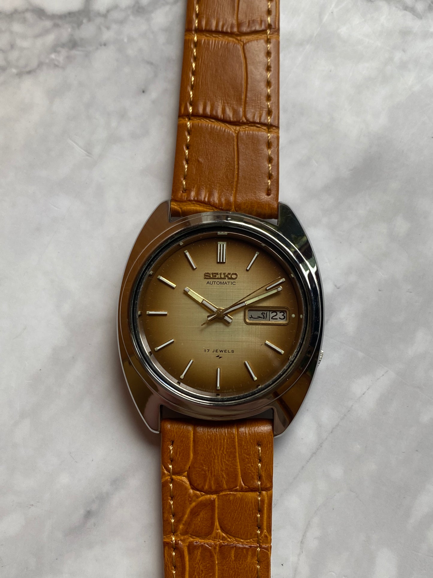 Seiko Automatic Linen Dial Arabic Day-Date