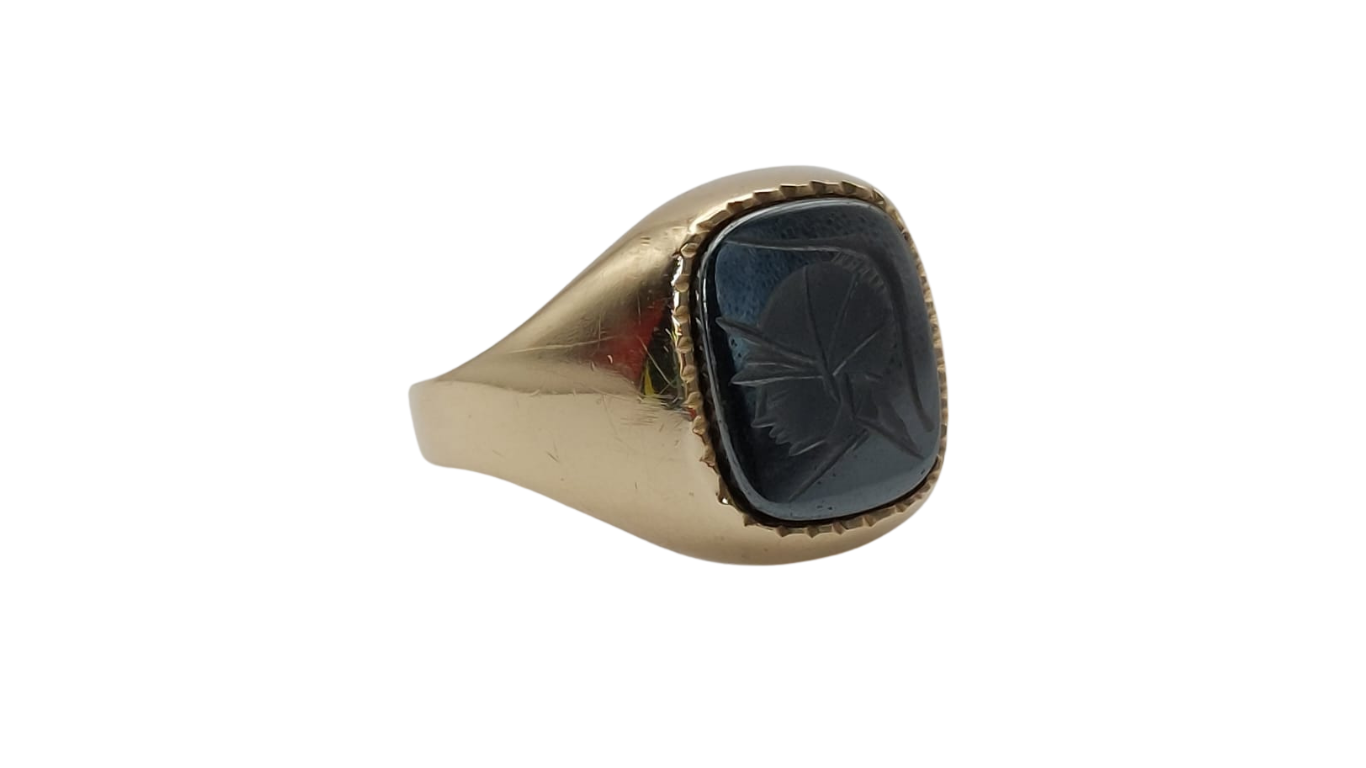 9ct Gold Signet Ring Set With Hematite Centurion