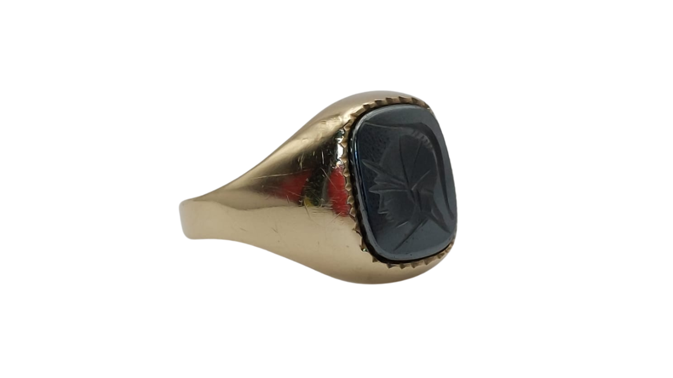 9ct Gold Signet Ring Set With Hematite Centurion